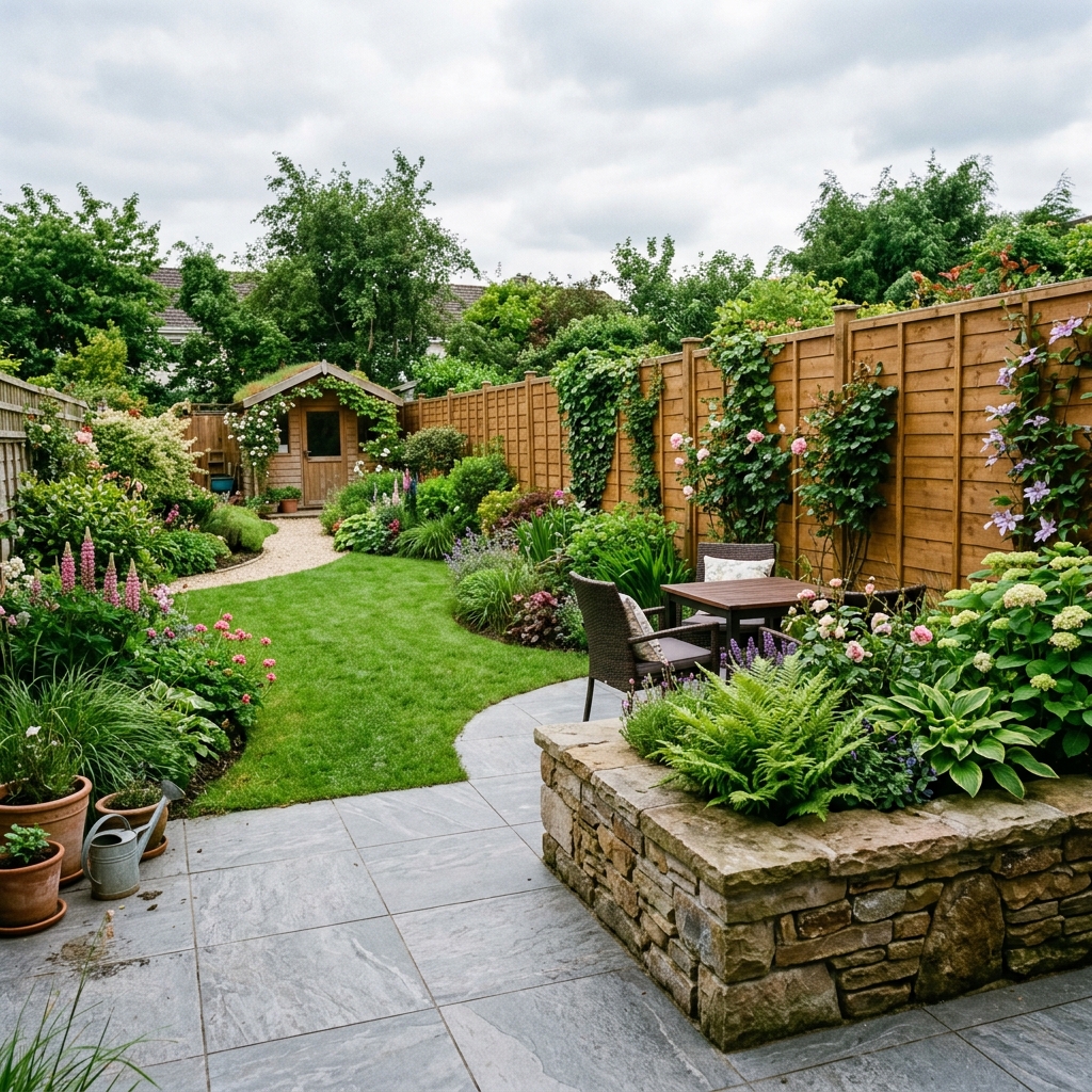A beautifully designed Smart Gardens project with lush planting and stone features